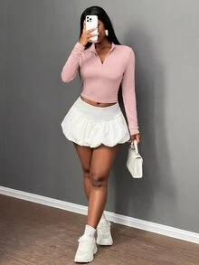 Slaydiva جاكيت رياضي كاجوال أساسي بسحاب وياقة وهمية وأكمام طويلة ضيق ومرن للنساء في الخريف للعمل باللون الوردي الفاتح - وردي - مشاهدة 7