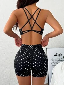 SHEIN Dewbera 女款無縫波點休閒日常運動內衣 - 黑色 - 查看 7