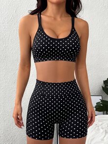 SHEIN Dewbera 女款無縫波點休閒日常運動內衣 - 黑色 - 查看 8
