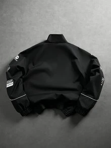 Manfinity EMRG Men's Printed Casual Long Sleeve Outdoor Windbreaker Jacket, Long Sleeve Racing Jacket - Black - View 2