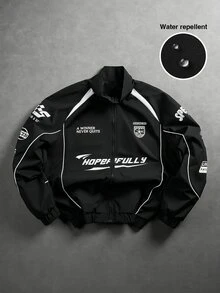 Manfinity EMRG Men's Printed Casual Long Sleeve Outdoor Windbreaker Jacket, Long Sleeve Racing Jacket - Black - View 1