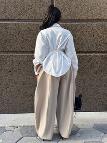 Alexandranx 女款藍色收腰 Y2K Baddie 街頭風 2000年代風格休閒通勤返校長袖襯衫女裝 白色 - 白色 - 查看 2
