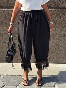 Alexandranx Celana Panjang Wanita Kasual Fashion Street Chic untuk Perjalanan Sehari-hari Minimalis Serbaguna Warna Hitam dengan Tali Serut di Pinggang dan Potongan Lebar untuk Siang Hari dan Musim Panas - Hitam - View 4