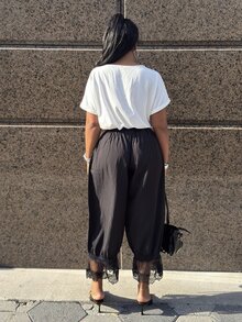 Alexandranx Celana Panjang Wanita Kasual Fashion Street Chic untuk Perjalanan Sehari-hari Minimalis Serbaguna Warna Hitam dengan Tali Serut di Pinggang dan Potongan Lebar untuk Siang Hari dan Musim Panas - Hitam - View 2