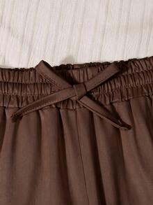 SHEIN 2pcs/Set Teen Short Sleeve Top & Long Pants Set, Pink Bow Ribbon, Suitable For Spring/Summer, Sports & Commuting - Brown - View 4