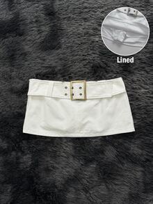 Attitoon 女款休閒超低腰迷你裙，復古 Y2K 風格，夏季服飾，休閒基礎款，音樂節穿搭，白色裙子 - 白色 - 查看 9
