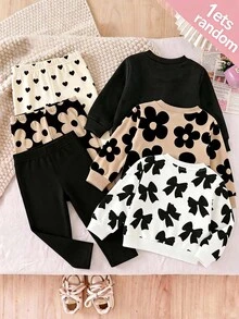SHEIN 少女印花時尚休閒衛衣與長褲套裝 - 彩色 - 查看 2