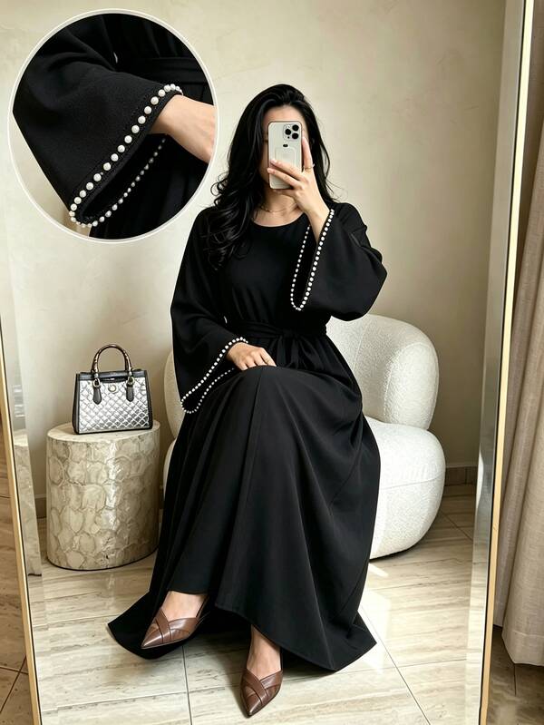 Al Najma Solid Flounce Sleeve Kaftan Dress