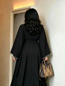 Al Najma Solid Flounce Sleeve Kaftan Dress - Khaki - View 2