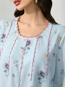 Yasmyna 女士碎花休闲宽松连衣裙，适合派对和外出穿着 - 藍色 - 查看 4
