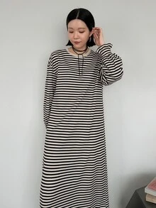 FRIFUL 女款休閒條紋洋裝 - 黑色 - 查看 6