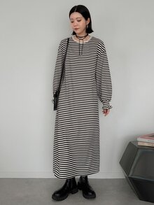 FRIFUL 女款休閒條紋洋裝 - 黑色 - 查看 5
