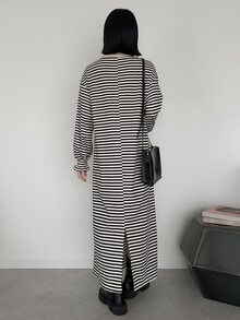 FRIFUL 女款休閒條紋洋裝 - 黑色 - 查看 2
