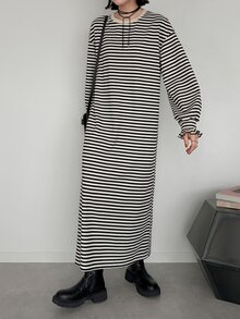 FRIFUL 女款休閒條紋洋裝 - 黑色 - 查看 4