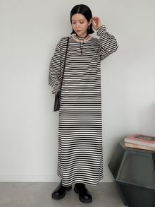 FRIFUL 女款休閒條紋洋裝 - 黑色 - 查看 3