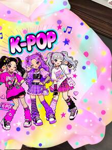 少女可愛卡通女團印花 K-Pop 超級巨星 波點休閒極簡厚實柔軟舒適運動衫，適合秋冬疊穿，街頭校園風 - 彩色 - 查看 5