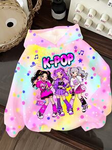 少女可愛卡通女團印花 K-Pop 超級巨星 波點休閒極簡厚實柔軟舒適運動衫，適合秋冬疊穿，街頭校園風 - 彩色 - 查看 3
