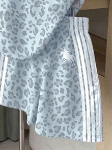青少年女孩休閒極簡寬鬆圓領短袖T恤與寬鬆短褲兩件套，適合春夏穿著 - 彩色 - 查看 4
