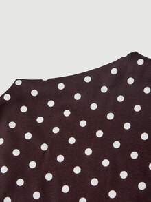 SHEIN MOD 女款波點印花立領短袖上衣與裙子兩件套 - 棕色 - 查看 6