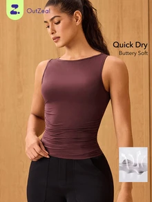 OutZeal Gym Top Women Sports Tank Gym Tennis Yoga Quick Dry Moisture Wicking Slim Fit T-Shirt - Brown - View 1