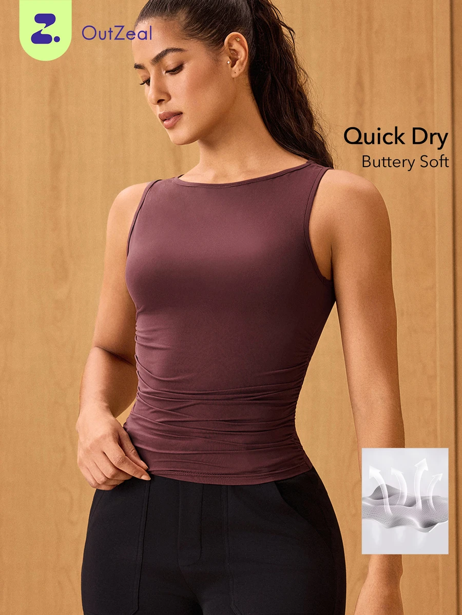 OutZeal Gym Top Women Sports Tank Gym Tennis Yoga Quick Dry Moisture Wicking Slim Fit T-Shirt - Brown - View 1