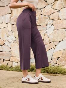 OutZeal Women Sports Pants Gym Workout Yoga Quick-Dry High Waist Straight Leg Solid Color Active Bottoms - Red Violet - View 8