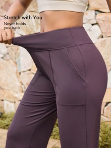 OutZeal Women Sports Pants Gym Workout Yoga Quick-Dry High Waist Straight Leg Solid Color Active Bottoms - Red Violet - View 4
