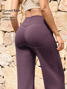 OutZeal Women Sports Pants Gym Workout Yoga Quick-Dry High Waist Straight Leg Solid Color Active Bottoms - Red Violet - View 3