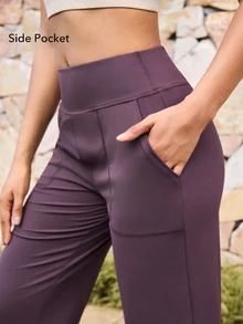 OutZeal Women Sports Pants Gym Workout Yoga Quick-Dry High Waist Straight Leg Solid Color Active Bottoms - Red Violet - View 5