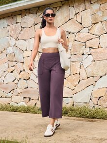 OutZeal Women Sports Pants Gym Workout Yoga Quick-Dry High Waist Straight Leg Solid Color Active Bottoms - Red Violet - View 10