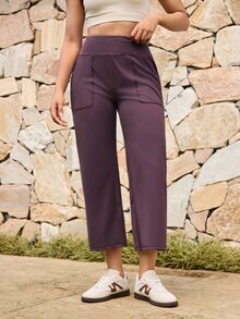 OutZeal Women Sports Pants Gym Workout Yoga Quick-Dry High Waist Straight Leg Solid Color Active Bottoms - Red Violet - View 9
