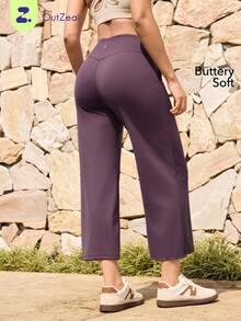 OutZeal Women Sports Pants Gym Workout Yoga Quick-Dry High Waist Straight Leg Solid Color Active Bottoms - Red Violet - View 1