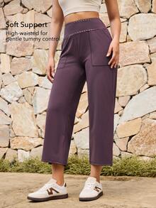 OutZeal Women Sports Pants Gym Workout Yoga Quick-Dry High Waist Straight Leg Solid Color Active Bottoms - Red Violet - View 2