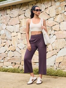 OutZeal Women Sports Pants Gym Workout Yoga Quick-Dry High Waist Straight Leg Solid Color Active Bottoms - Red Violet - View 6