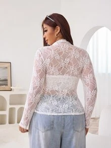 Solflare Camiseta de encaje con cuello alto sin top tubo - Blanco - Ver 7