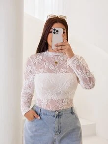 Solflare Camiseta de encaje con cuello alto sin top tubo - Blanco - Ver 6
