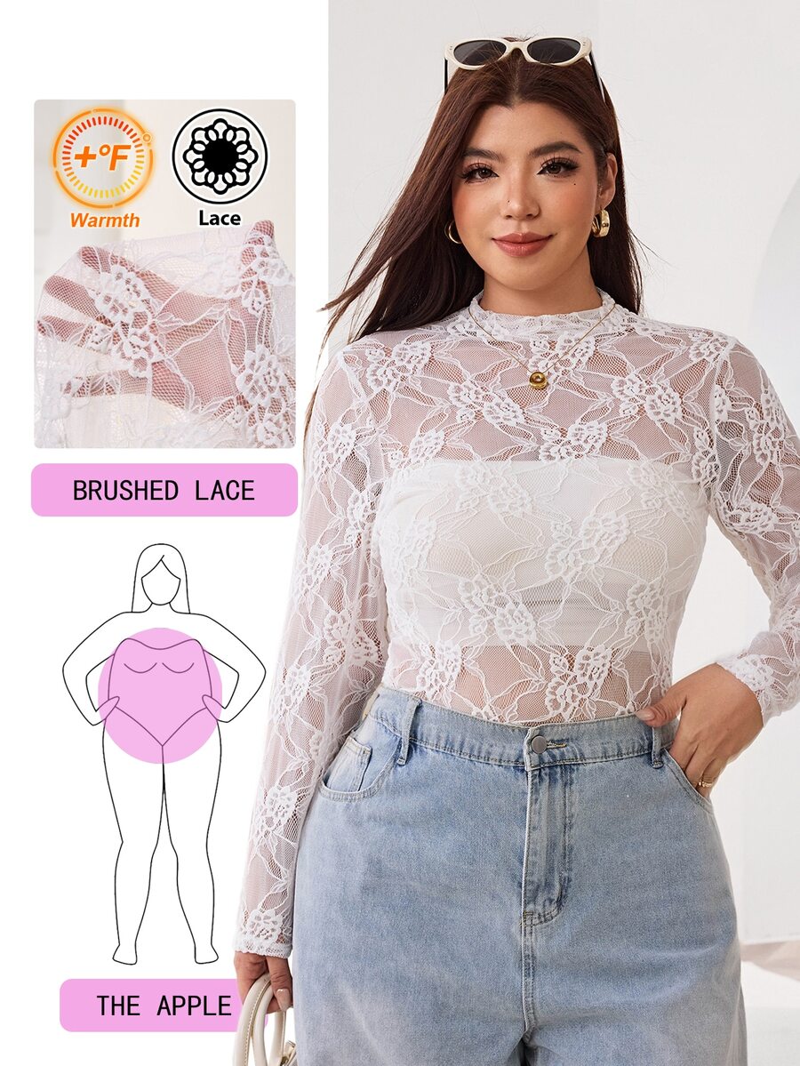 Solflare Camiseta de encaje con cuello alto sin top tubo - Blanco - Ver 1