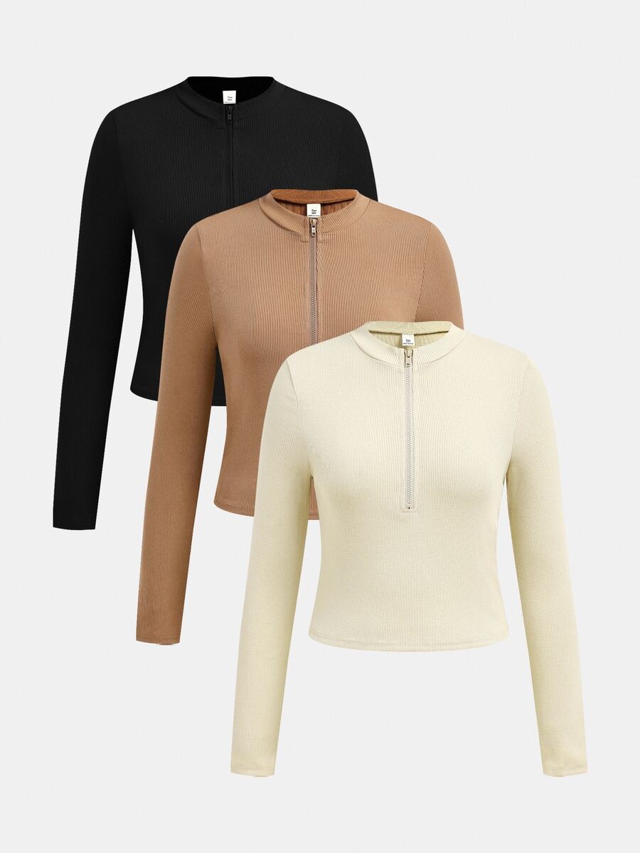 SHEIN 3pcs/Set Teen Girl Colorblock Turtleneck Knit Fitted Casual T-Shirt, Buy 1 Get 3 Free, Back To School Fall Winter - Multicolor - View 1