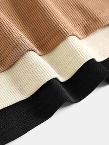 SHEIN 3pcs/Set Teen Girl Colorblock Turtleneck Knit Fitted Casual T-Shirt, Buy 1 Get 3 Free, Back To School Fall Winter - Multicolor - View 8