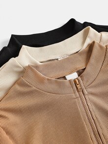 SHEIN 3pcs/Set Teen Girl Colorblock Turtleneck Knit Fitted Casual T-Shirt, Buy 1 Get 3 Free, Back To School Fall Winter - Multicolor - View 5