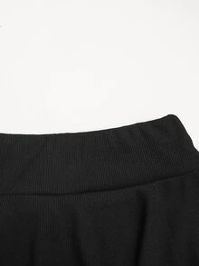 SHEIN Girlism 青少年女孩針織黑色羅紋裙附內建內搭褲休閒款 - 黑色 - 查看 4