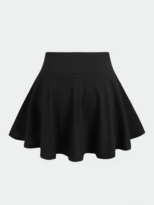 SHEIN Girlism 青少年女孩針織黑色羅紋裙附內建內搭褲休閒款 - 黑色 - 查看 3
