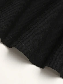 SHEIN Girlism 青少年女孩針織黑色羅紋裙附內建內搭褲休閒款 - 黑色 - 查看 6
