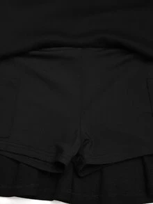 SHEIN Girlism 青少年女孩針織黑色羅紋裙附內建內搭褲休閒款 - 黑色 - 查看 5