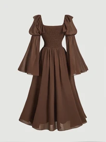 SHEIN MOD Plus Size Brown Court Style 2 In 1 Princess Dress - Brown - View 2