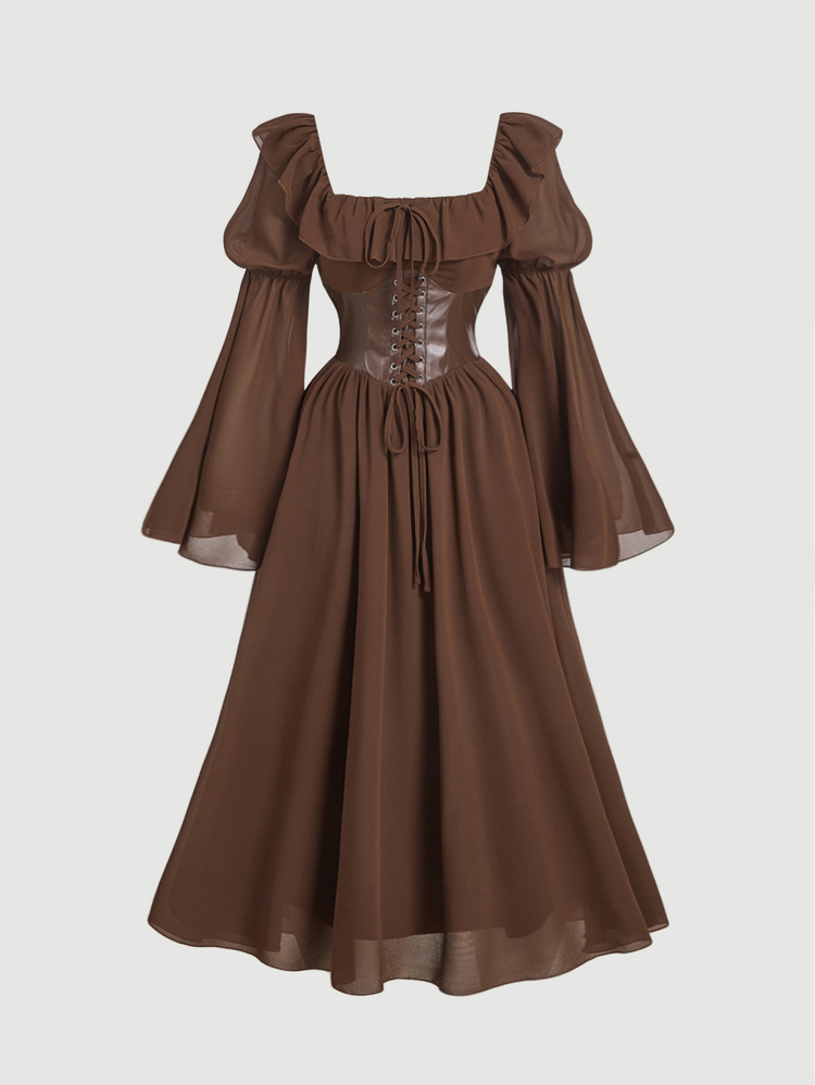 SHEIN MOD Plus Size Brown Court Style 2 In 1 Princess Dress - Brown - View 1