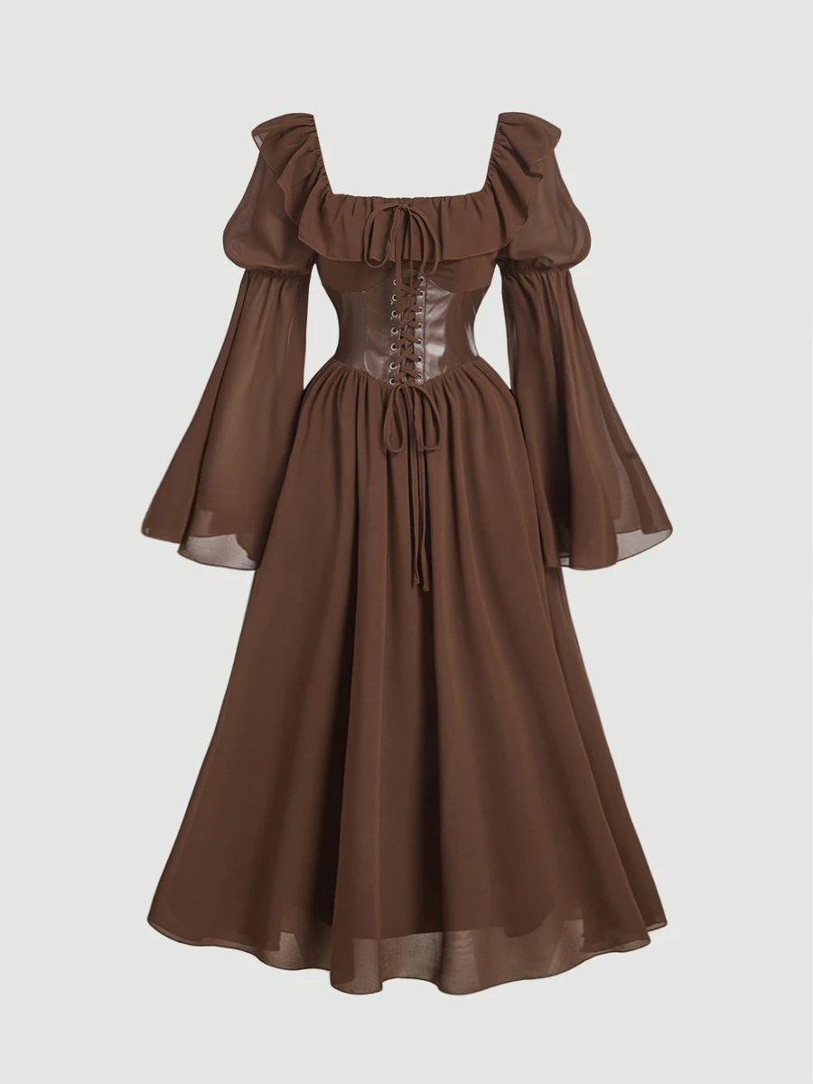 SHEIN MOD Plus Size Brown Court Style 2 In 1 Princess Dress - Brown - View 1