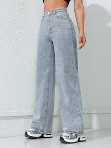 Rivivi High Waist Washed Distressed Loose Fit Plus Size Denim Jeans - Blue - View 5