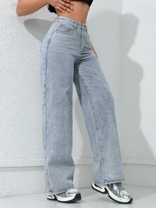 Rivivi High Waist Washed Distressed Loose Fit Plus Size Denim Jeans - Blue - View 1