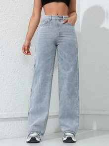 Rivivi High Waist Washed Distressed Loose Fit Plus Size Denim Jeans - Blue - View 3